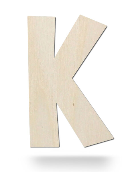 Holzbuchstabe K zum Bemalen – Typ 2, 15 cm hoch, 4 mm stark