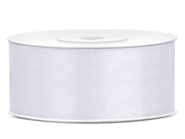 Satinband 25 mm breit – 25 m Rolle, weiß