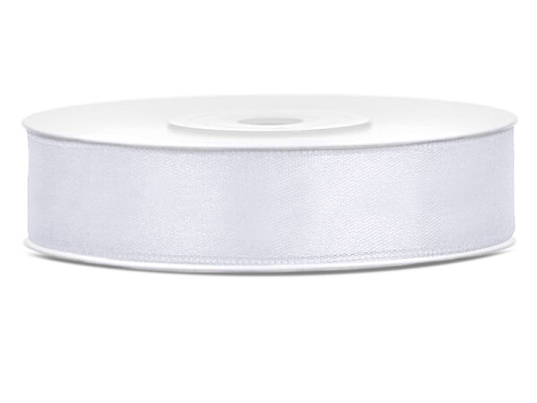 Satinband 12 mm breit – 25 m Rolle, weiß