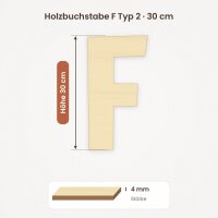 Holzbuchstabe F zum Bemalen – Typ 2, 30 cm hoch, 4 mm stark