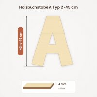 Holzbuchstabe A zum Bemalen – Typ 2, 45 cm hoch, 4 mm stark