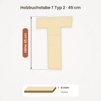 Holzbuchstabe T zum Bemalen – Typ 2, 45 cm hoch, 4 mm stark
