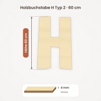 Holzbuchstabe H zum Bemalen – Typ 2, 60 cm hoch, 4 mm stark