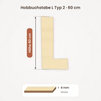 Holzbuchstabe L zum Bemalen – Typ 2, 60 cm hoch, 4 mm stark
