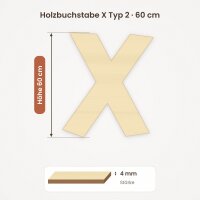 Holzbuchstabe X zum Bemalen – Typ 2, 60 cm hoch, 4 mm stark