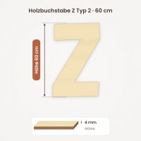 Holzbuchstabe Z zum Bemalen – Typ 2, 60 cm hoch, 4 mm stark