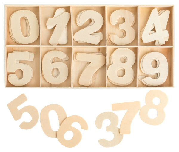 Zahlenkasten aus Holz zum Bemalen – 40 Ziffern, je 4 × 0–9, 5,4 cm hoch