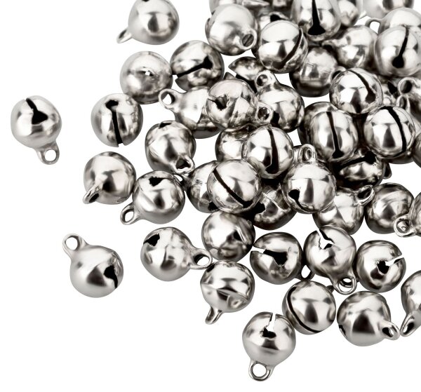 Glöckchen mit Öse 11x7 mm – 100 Stück, Metall, je 50 gold- und silberfarben