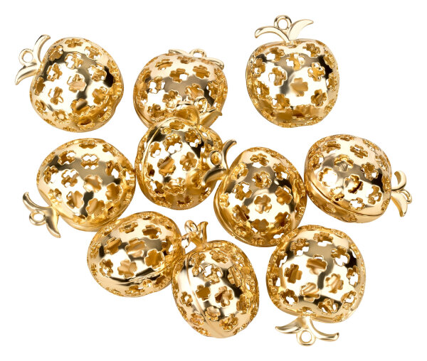 Glöckchen in Apfelform mit Ornamenten 25 mm – 10 Stück, goldfarben