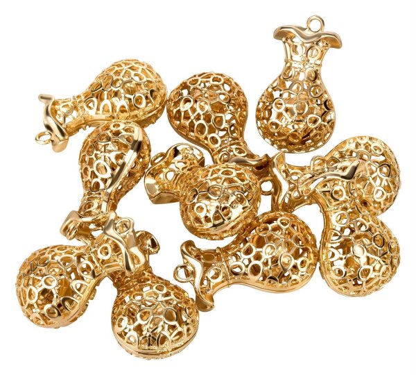 Glöckchen in Karaffenform mit Ornamenten 22 mm – 10 Stück, goldfarben