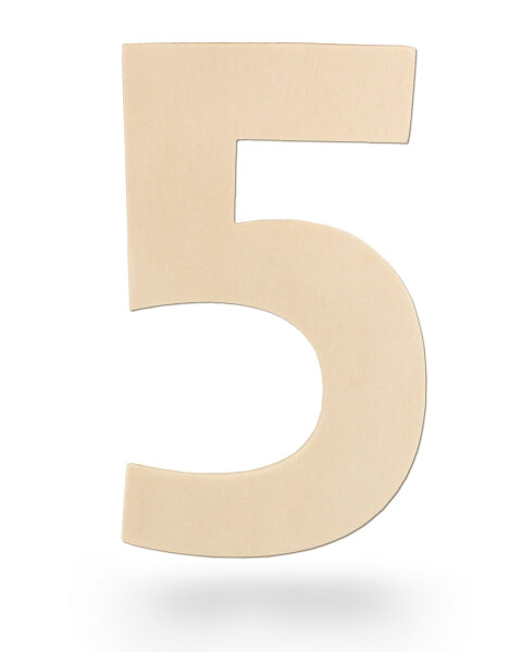 Holzzahl 5 zum Bemalen – Typ 2, 15 cm hoch, Pappelsperrholz 4 mm