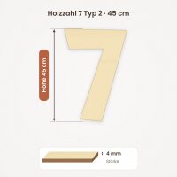 Holzzahl 7 zum Bemalen – Typ 2, 45 cm hoch, Pappelsperrholz 4 mm