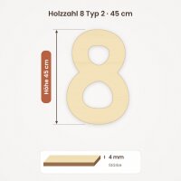 Holzzahl 8 zum Bemalen – Typ 2, 45 cm hoch, Pappelsperrholz 4 mm