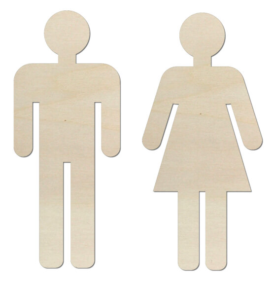 Toilettenschilder Mann & Frau aus Holz zum Bemalen – 21 cm hoch