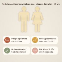 Toilettenschilder Mann & Frau aus Holz zum Bemalen – 21 cm hoch