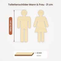 Toilettenschilder Mann & Frau aus Holz zum Bemalen – 21 cm hoch
