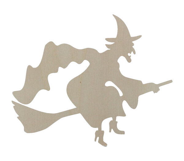 Halloween-Hexe aus Holz zum Bemalen – Typ 1, 30 x 25 cm