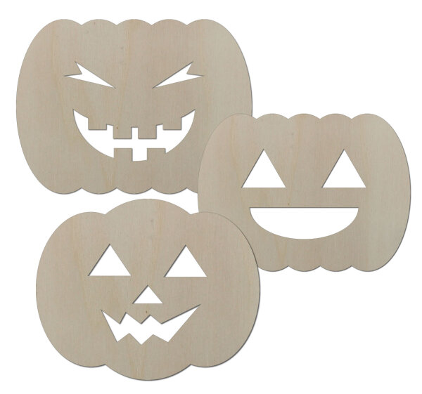 Halloween-Kürbisse aus Holz zum Bemalen – 3er-Set, je 21 x 15,5 cm
