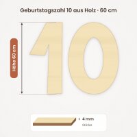 Holzzahlen-Set 10 zum Bemalen – Typ 2, 60 cm hoch je Ziffer, 4 mm stark
