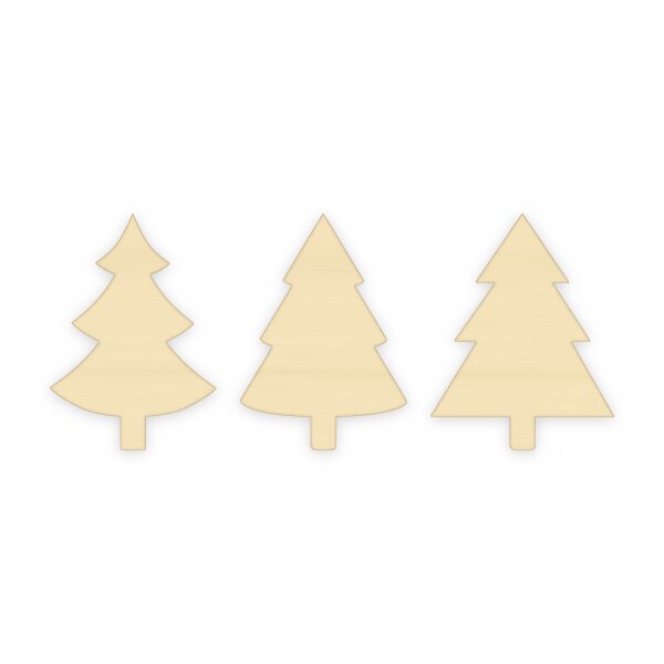 Tannenbäume aus Holz zum Bemalen – 3er-Set, je 60 cm hoch, Pappelsperrholz 4 mm