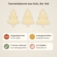 Tannenbäume aus Holz zum Bemalen – 3er-Set, je 60 cm hoch, Pappelsperrholz 4 mm