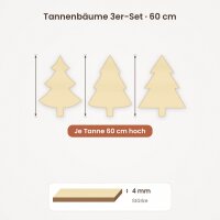 Tannenbäume aus Holz zum Bemalen – 3er-Set, je 60 cm hoch, Pappelsperrholz 4 mm