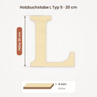 Holzbuchstabe L zum Bemalen – Typ 5, 20 cm hoch, Pappelsperrholz 4 mm