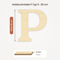 Holzbuchstabe P zum Bemalen – Typ 5, 20 cm hoch, Pappelsperrholz 4 mm