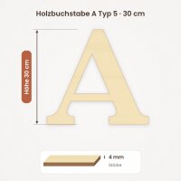 Holzbuchstabe A zum Bemalen – Typ 5, 30 cm hoch, Pappelsperrholz 4 mm