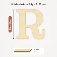 Holzbuchstabe R zum Bemalen – Typ 5, 30 cm hoch, Pappelsperrholz 4 mm