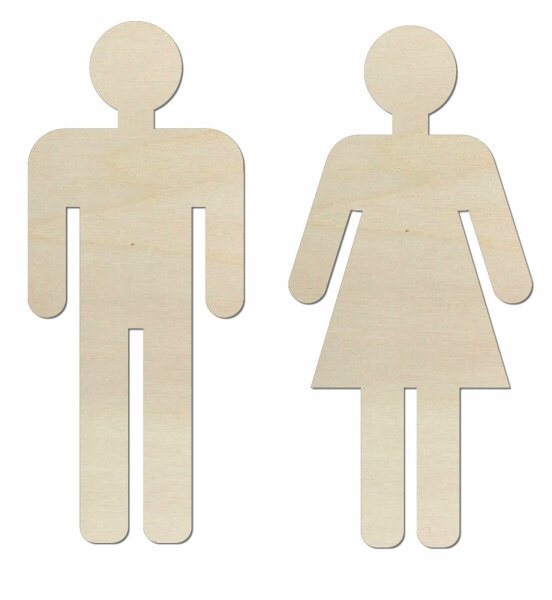 Toilettenschilder Mann & Frau aus Holz zum Bemalen – 21 cm hoch, 4 mm stark