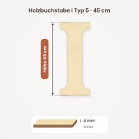 Holzbuchstabe I zum Bemalen – Typ 5, 45 cm hoch, Pappelsperrholz 4 mm