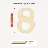 Holzzahl 8 zum Bemalen – Typ 5, 45 cm hoch, Pappelsperrholz 4 mm