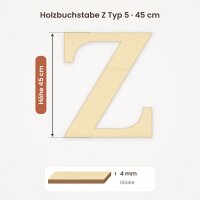 Holzbuchstabe Z zum Bemalen – Typ 5, 45 cm hoch, Pappelsperrholz 4 mm