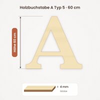 Holzbuchstabe A zum Bemalen – Typ 5, 60 cm hoch, Pappelsperrholz 4 mm