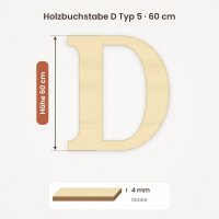 Holzbuchstabe D zum Bemalen – Typ 5, 60 cm hoch, Pappelsperrholz 4 mm