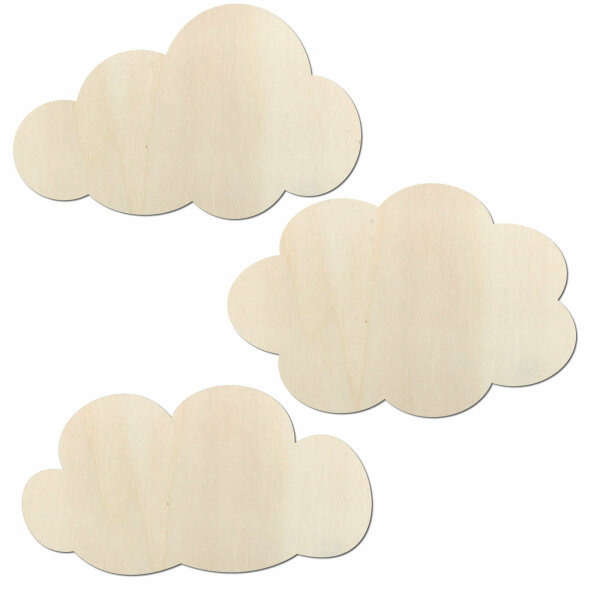 Wolken aus Holz zum Bemalen – 3er-Set, je 45 cm breit, Pappelsperrholz 4 mm