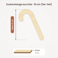 Zuckerstange aus Holz zum Bemalen – 3er-Set, je 10 cm, 4 mm stark
