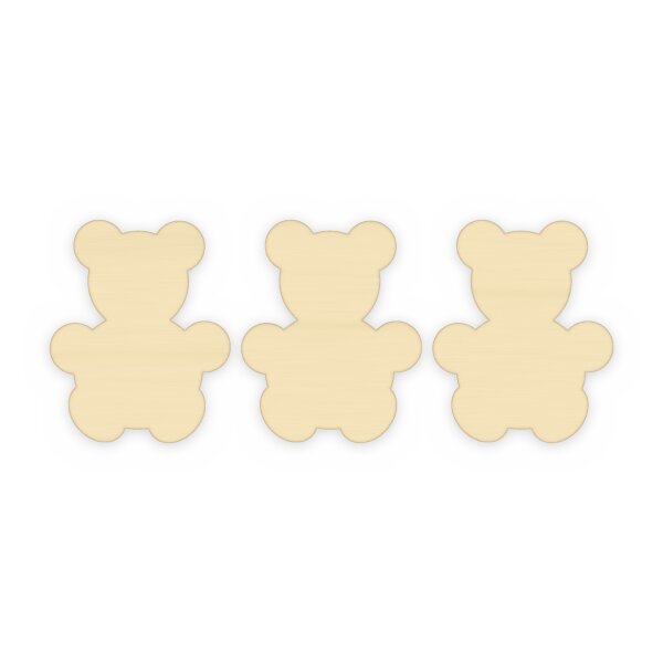 Teddybär aus Holz zum Bemalen – 3er-Set, je 10 cm, 4 mm stark