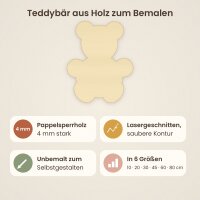 Teddybär aus Holz zum Bemalen – 3er-Set, je 10 cm, 4 mm stark