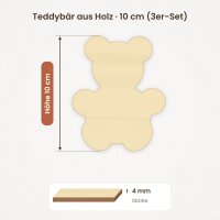 Teddybär aus Holz zum Bemalen – 3er-Set, je 10 cm, 4 mm stark