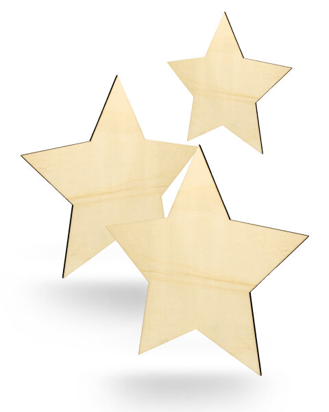 Stern aus Holz zum Bemalen – Typ 2, 3er-Set, je 10 cm, Pappelsperrholz 4 mm