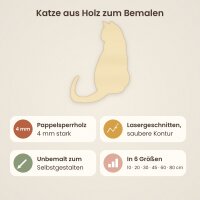 Katze aus Holz zum Bemalen – 3er-Set, je 10 cm, 4 mm stark