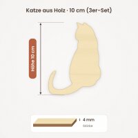 Katze aus Holz zum Bemalen – 3er-Set, je 10 cm, 4 mm stark