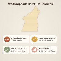 Wolfskopf aus Holz zum Bemalen – 60 cm, 4 mm stark