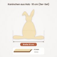 Kaninchen aus Holz zum Bemalen – 3er-Set, je 10 cm, 4 mm stark