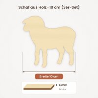Schaf aus Holz zum Bemalen – 3er-Set, je 10 cm, 4 mm stark