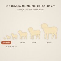 Schaf aus Holz zum Bemalen – 3er-Set, je 10 cm, 4 mm stark