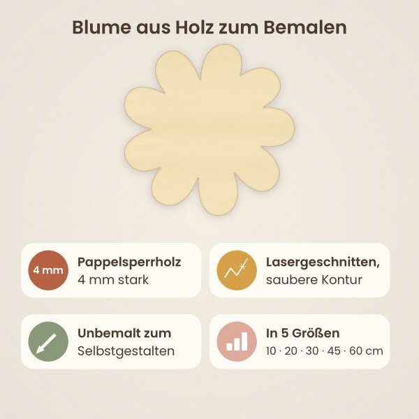 Blume aus Holz zum Bemalen – 30 cm, 4 mm stark