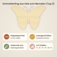 Schmetterling aus Holz zum Bemalen – Typ 2, 30 cm, 4 mm stark